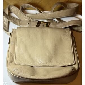 Perlina New York Genuine Leather Crossbody In A Classic Neutral Tone. Pre-Owned